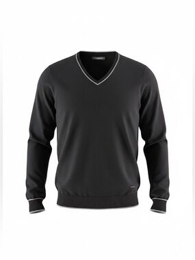 NWOT GAUDI wool blend v-neck knit jumper in black with grey trim men’s M